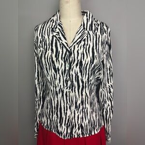 Vintage 70s Silk Black Zebra Print Button Down Shirt 4
